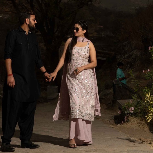 Gotta patti suit,pure chiffon mirror dupatta,pure chiffon flared plazo - Picture 7 of 14